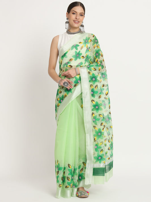 Upvan Green Handprint Saree