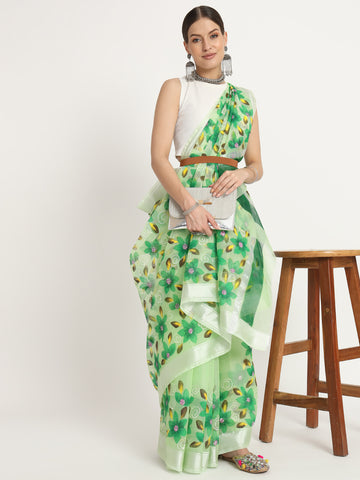 Upvan Green Handprint Saree