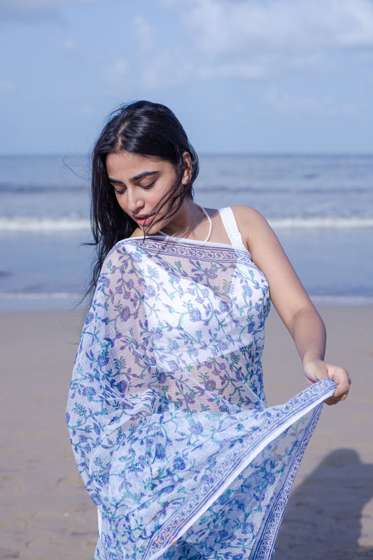 Bagh Jaal Kota blockprinted silk cotton saree