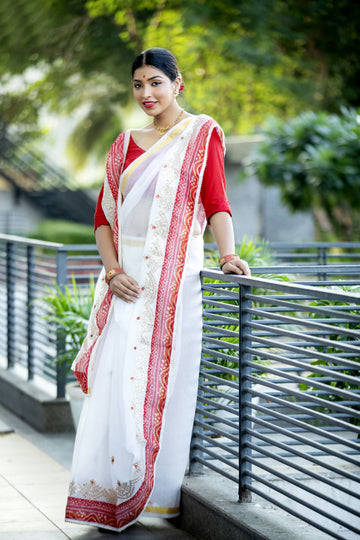Badhani Border White Saree