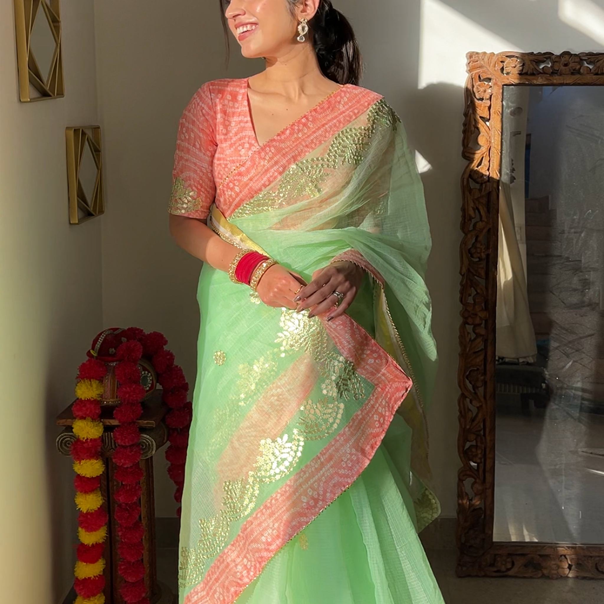 Badhani Border Green Saree
