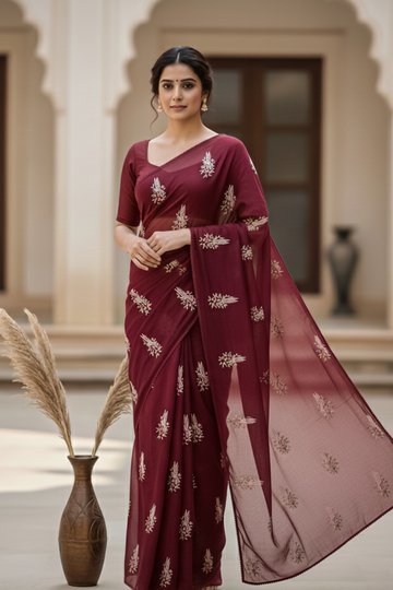 Exquisite Saree with Multi-Color Nature-Inspired Embroidery