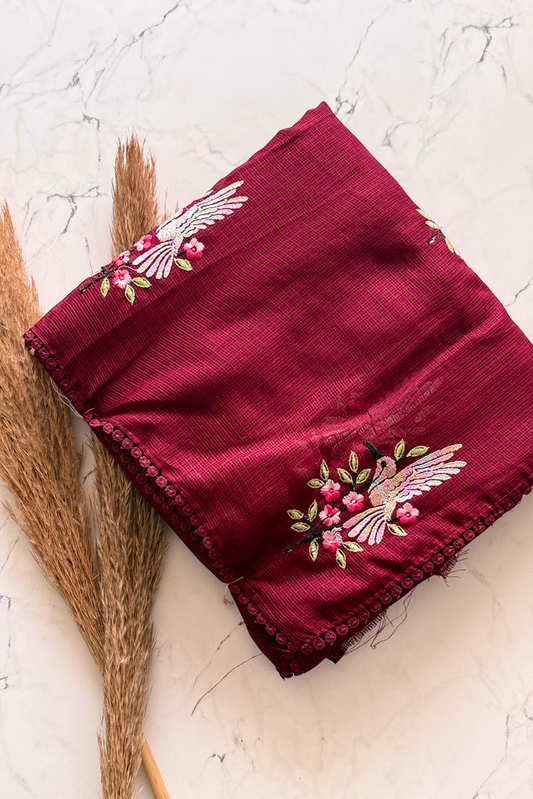 Exquisite Saree with Multi-Color Nature-Inspired Embroidery