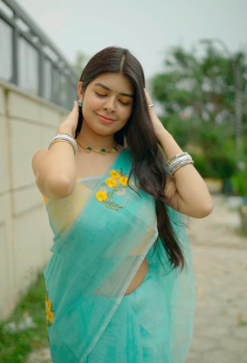 Upvan Yellow Floral Saree