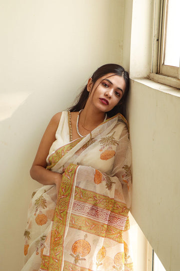 Evergreen printed Kota saree - Bagh- Genda