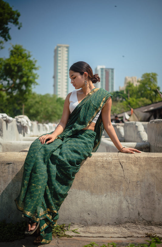 Natural dyed Dabu sarees - Malhar - Harila