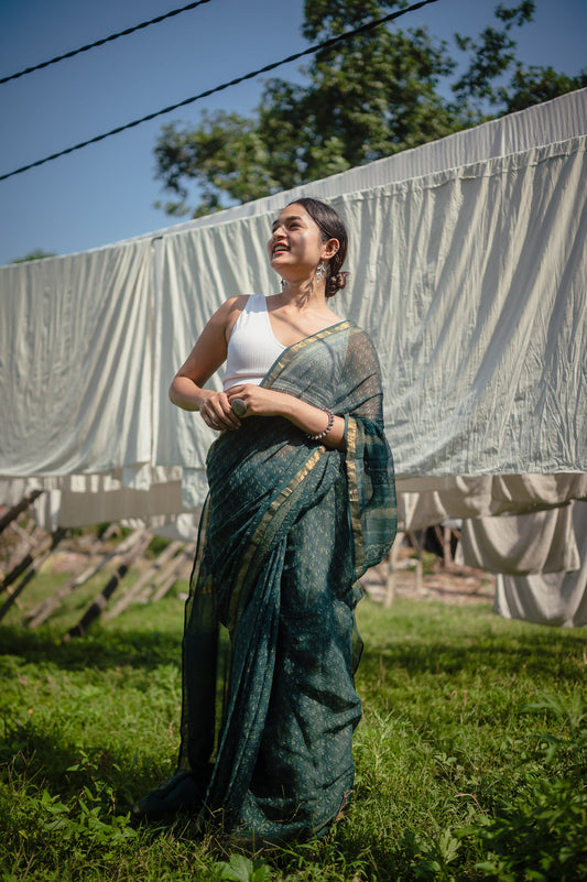 Natural dyed Dabu sarees - Malhar - Parineeta