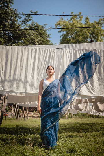 Natural dyed Dabu sarees - Malhar - Rajani