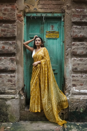 Natural dyed Dabu sarees - Malhar - Champa