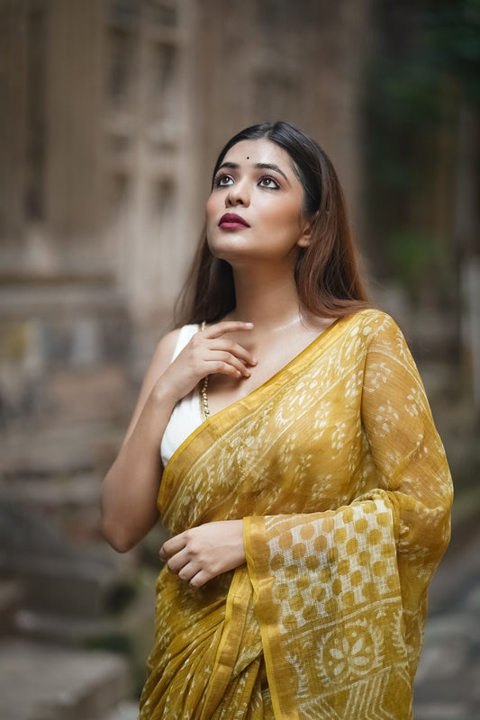 Natural dyed Dabu sarees - Malhar - Champa