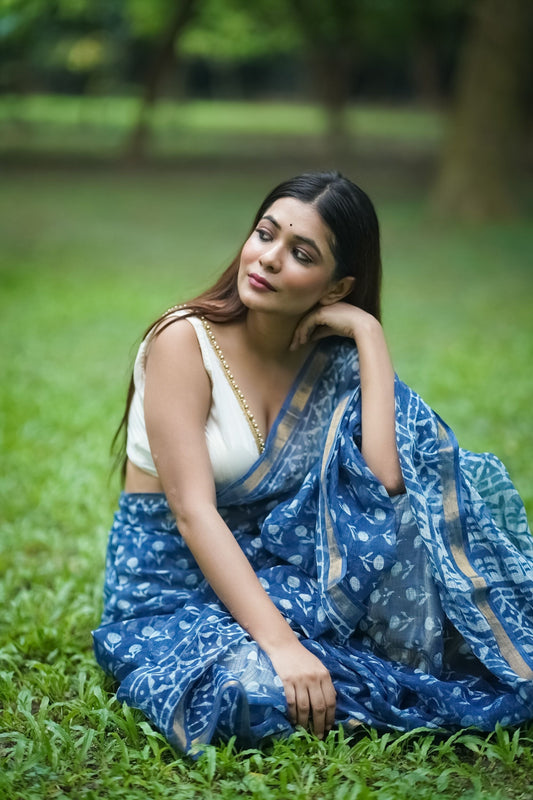 Natural dyed Dabu sarees - Malhar - Rajini