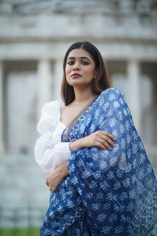 Natural dyed Dabu sarees - Malhar - Seher