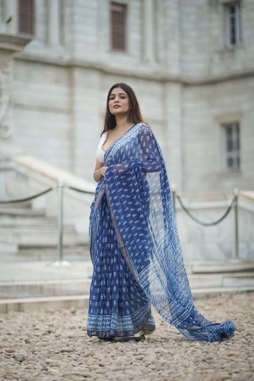Natural dyed Dabu sarees - Malhar - Sejal