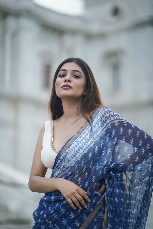 Natural dyed Dabu sarees - Malhar - Sejal