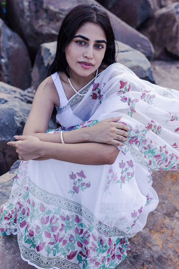 Evergreen printed Kota saree - Bagh- Bouganvillea