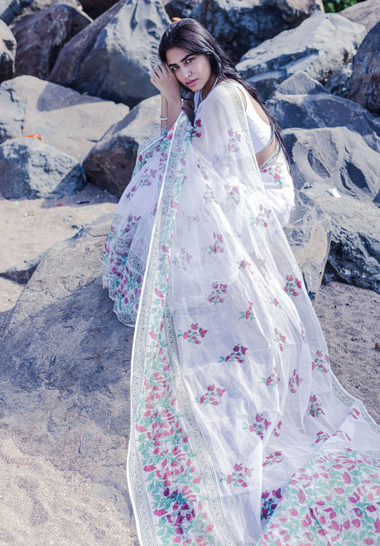 Evergreen printed Kota saree - Bagh- Bouganvillea