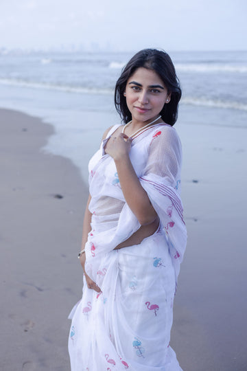 Evergreen printed Kota saree - Bagh- Flamingo
