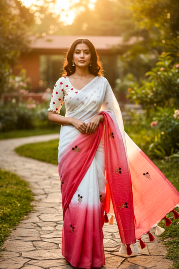 This elegant transition Kota Chex Viscose Saree with stiched blouse