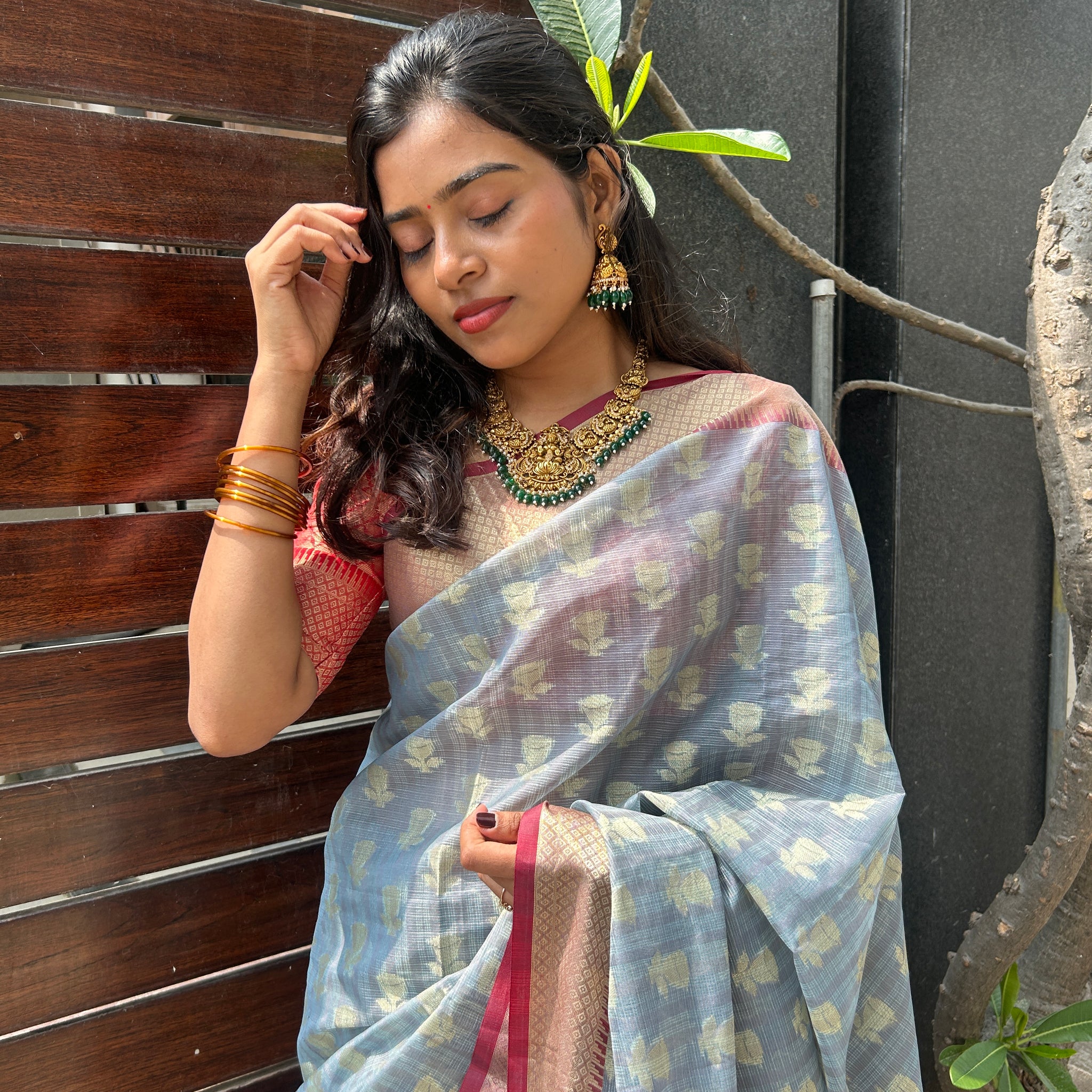 Nitara Grey Kota Silk Saree