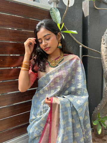 Nitara Grey Kota Silk Saree