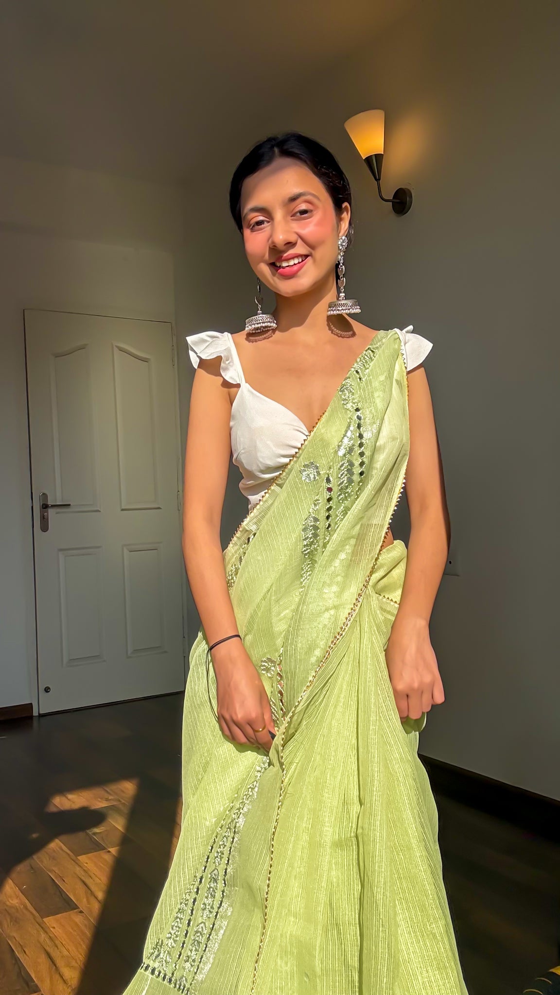 Padmini Lime Border work Saree