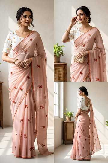 Pastel Kota Doria Saree with Designer Embroidered stiched Blouse