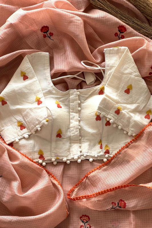 Pastel Kota Doria Saree with Designer Embroidered stiched Blouse