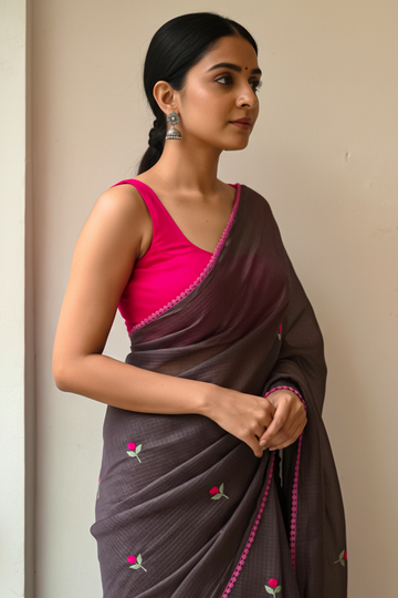 Premium Kota Doria With Knot Handwork And GOP Lace Border