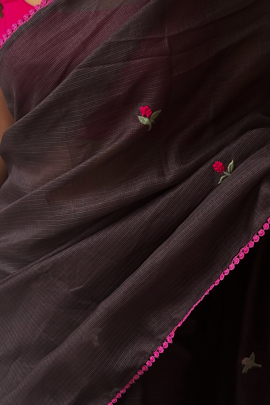 Premium Kota Doria With Knot Handwork And GOP Lace Border