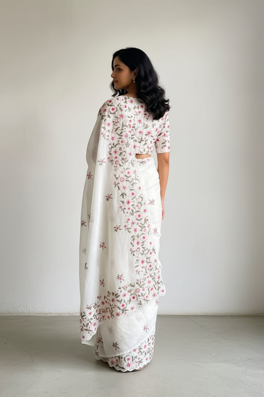 Premium Kota Doria saree with embroidery flower butties on all over the saree