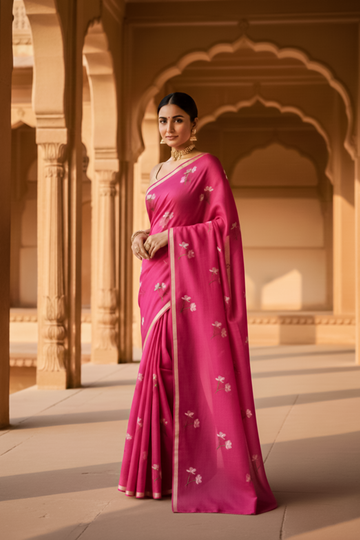 Primium Pure Kota Doria Silk With Lotus Mluty Thread Work