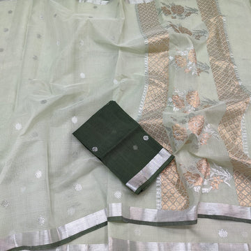 Pure Zari Kota Doria Handloom Light Green Saree