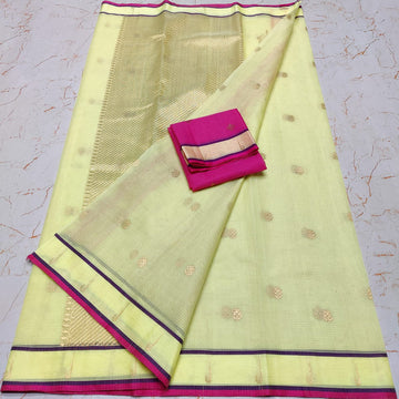 Pure Zari Kota Doria Handloom Light Sage Green Saree