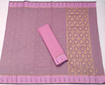 Pure Zari Kota Doria Handloom Dusty Pink Saree