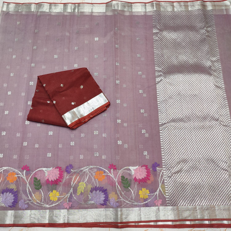 Pure Zari Kota Doria Handloom Dusty Rose Saree