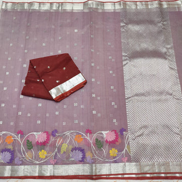 Pure Zari Kota Doria Handloom Dusty Rose Saree