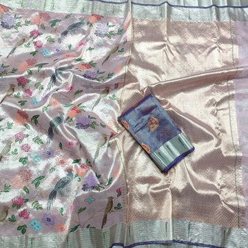 Pure Zari Kota Doria Handloom Subtle Pastels Saree