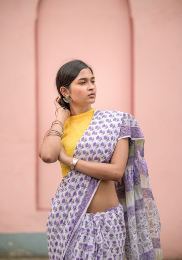 Aira tuilp purple cotton hanblockprinted cotton saree 004