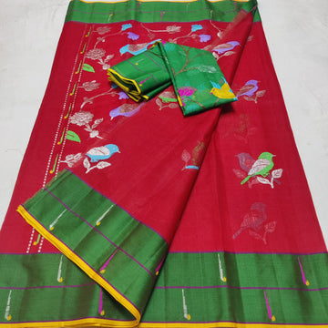 Vandana Kota Handloom Silk Sari with Real Silver Zari - Red