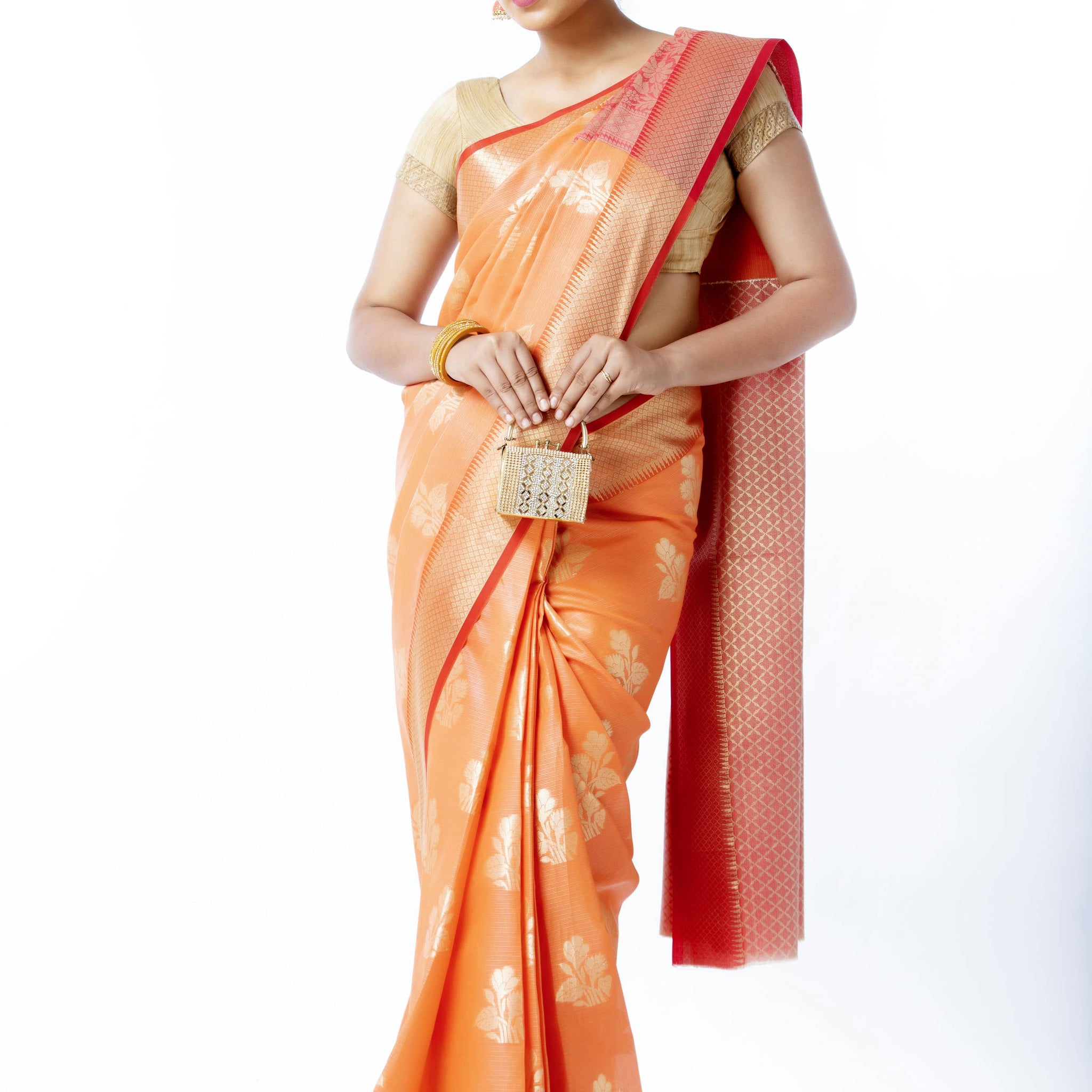 Nitara Orange Kota Silk Saree