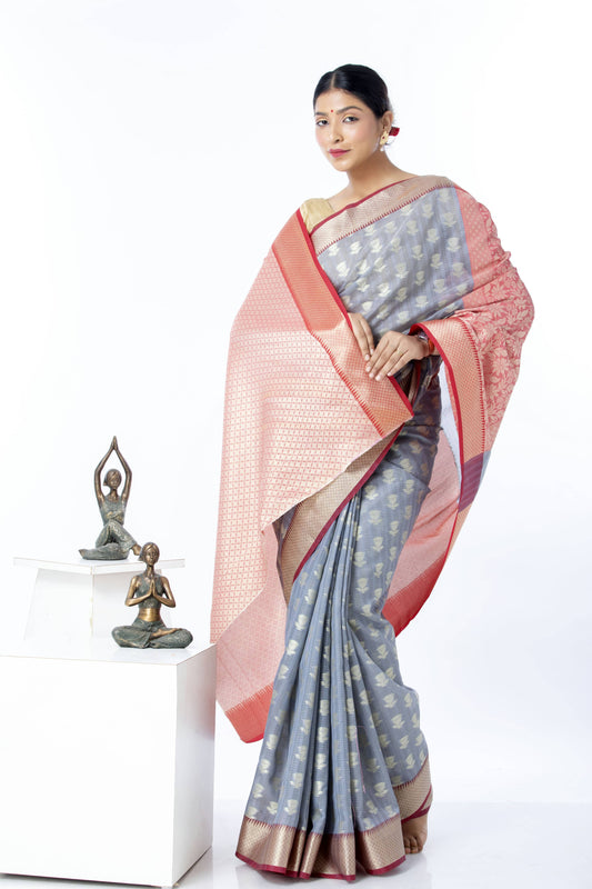 Nitara Grey Kota Silk Saree