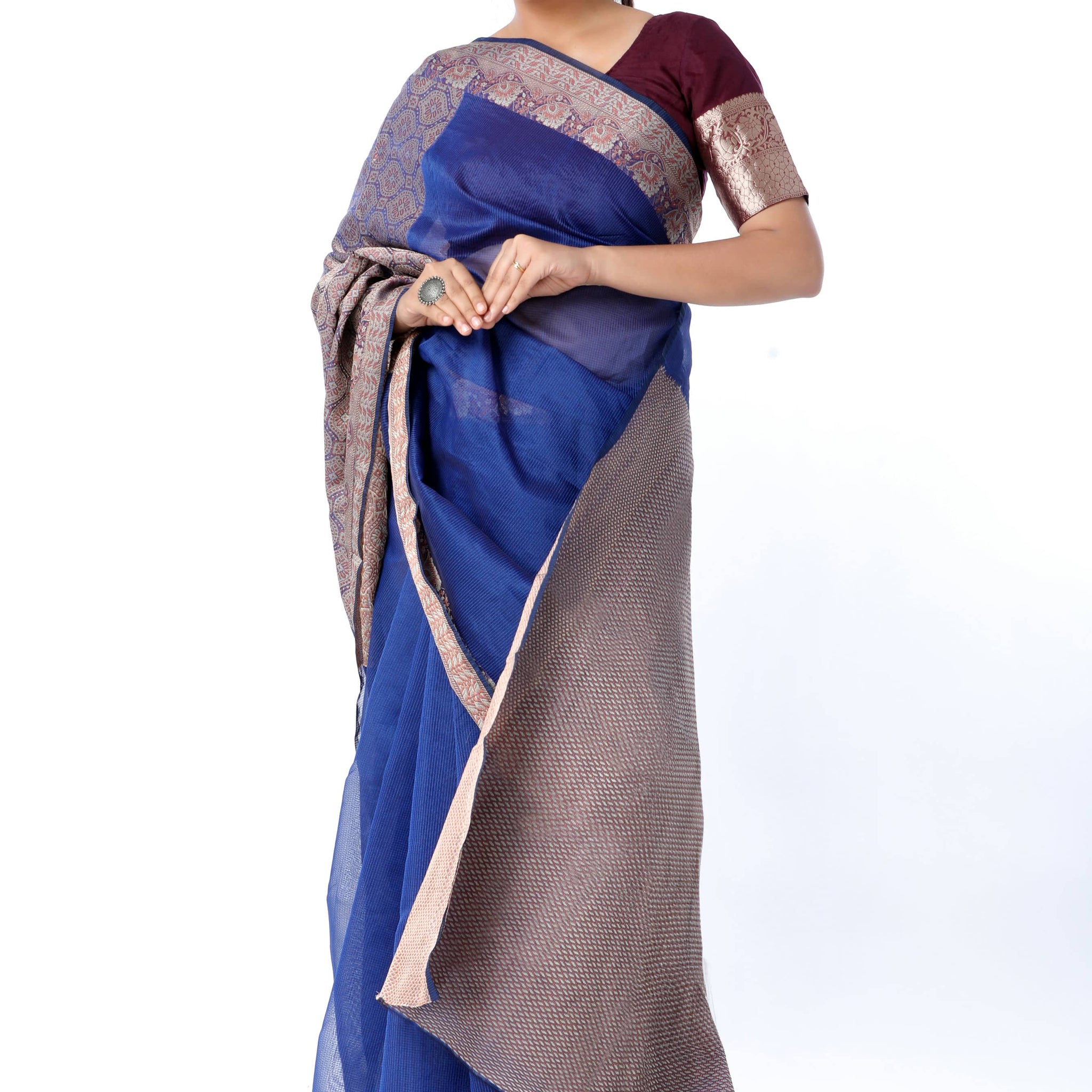 Sadabahaar Solid Blue Saree