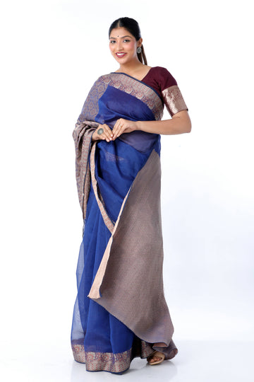 Sadabahaar Solid Blue Saree